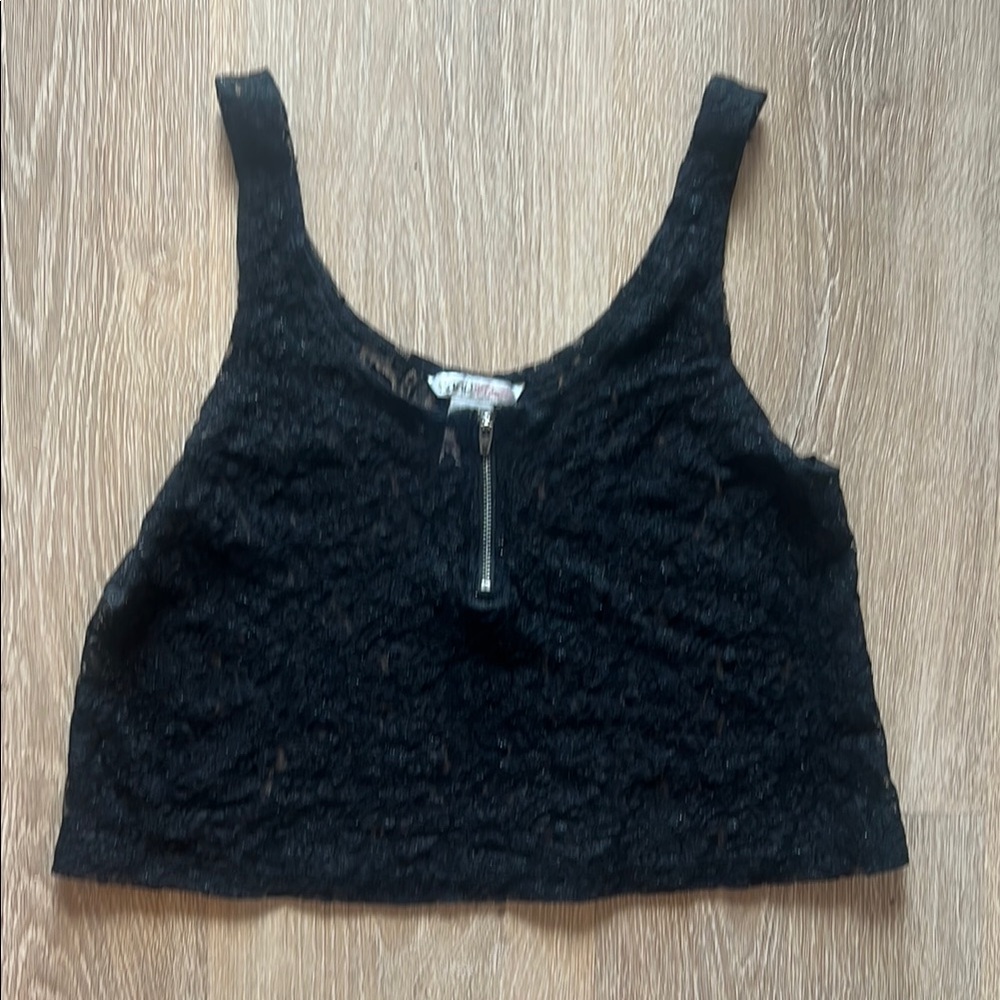 Britney X Candie's Black Sleeveless Crop Tank Top with Zippered Closure